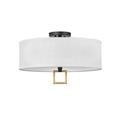 51W 3 Led Medium Semi-Flush Mount in Traditional Style 18 inches Wide By 11.5 inches High-Black Finish-Off-White Shade Color Bailey Street Home