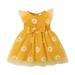 Kucnuzki Infant Baby Girl Clothes 4T Summer Dress 5T Fly Ruffled Sleeve Daisy Prints Tulle Layer Overall Mesh Dress Yellow