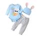 TAIAOJING Toddler Girls 2Pcs Outfit Sets Boys Girls Long Sleeve Easter Letter Cartoon Rabbit Prints Romper Bodysuit Striped Pants Hat Outfits Girl Clothes Fall Winter Sets 9-12 Months