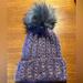 Anthropologie Accessories | Anthropologie Purple Tweed Beanie With Faux Fur Puff | Color: Purple | Size: Os