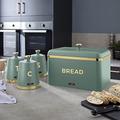 Tower Cavaletto Kitchen Storage Set with Bread Bin & Tea, Coffee & Sugar Canisters in Jade with Brushed Champagne Gold Accents. Matching Kitchen Bread Bin & Canisters Set in Green & Gold