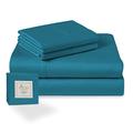 Pizuna 100% Cotton Super King Bed Sheet Set Sapphire Blue, 400 Thead Count Long Staple Cotton Bedding Set 300x280 cm, Soft Sateen 4 PC King Bed Sheet Set -Fitted Sheet, Flat Sheet & 2 Pillowcases