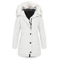 LITTLA Winter Jackets For Women Uk, Long Winter Jacket Quilted Warm Coat Plain White Faux Fur Hood Casual Women'S Insulated Parka Fall Jacket Plus Sizes Windproof Puffer Jacket Down Coat Transi