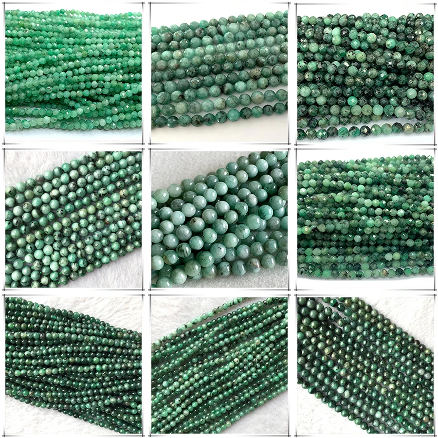 Veemake-Perles Rondes à Facettes en Émeraude Naturelle, Bord Rond, Cube, Pièce de Monnaie, Disque, Bijoux de Direction, Bricolage, Collier, Bracelets, Boucles d'Oreilles