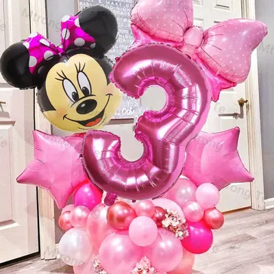 Ensemble de Ballons à Hélium en Aluminium avec Tête de Minnie Mouse Décor de ixd'Anniversaire pour