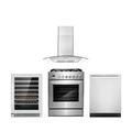 Cosmo 4 Piece Kitchen Package w/ 30" Freestanding Gas Range 30" Wall Mount Range Hood 24" Built-in Fully Integrated Dishwasher 48 Bottle Single Zone Wine | Wayfair