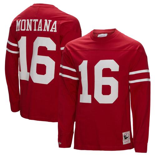 Mitchell & Ness Herren-Langarmshirt „Joe Montana Scarlet“ der San Francisco 49ers im Throwback-Stil mit Namen und Nummer ehemaliger Spieler