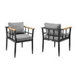 Armen Living Ezra Outdoor Patio Dining Chair in Aluminum and Teak with Grey Cushions ? Set of 2