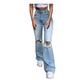 Leggings for Women Womens Jeans Women Button High Waist Pocket Elastic Hole Jeans Trousers Loose Fit Denim Pants Green Cargo Pants for Women White Leggings for Women on Sales Blue L