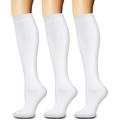 1/2/3 Pairs Knee High Graduated Compression Socks for Men & Women Best For Running Athletic Medical and Travel(3 Pairs White L/XL)