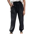 REORIAFEE Women Hiking Pants Summer Loose Tie Feet Tight Trousers Black XL