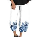 HSMQHJWE Women Golf Pants Womens Comfy Pants Women Gradient Floral Print Loose Elastic Cotton Linen Pocket Cropped Pants Plus Size Pants Yoga