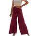 Mrat High Waist Long Trousers Full Length Pants Ladies Fashion Casual High Waist Elastic Waist Drawstring Straps Solid Color Ruffle Wide Leg Long Pants Womens Golf Pants