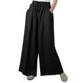 REORIAFEE Pull on Pants for Women Summer Pocket Elastic Waist Long Pants Black XXXXXL