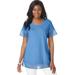 Plus Size Women's Stretch Cotton Crochet Trim Tunic by Jessica London in French Blue (Size 26/28) Long Shirt