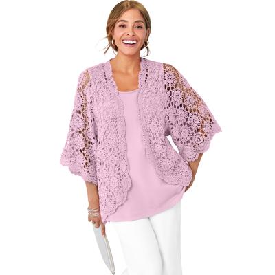 Plus Size Women's Crochet Cardigan by Jessica London in Pink (Size 18/20) Sweater