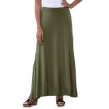 Plus Size Women's Everyday Stretch Knit Maxi Skirt by Jessica London in Dark Olive Green (Size 12) Soft & Lightweight Long Length
