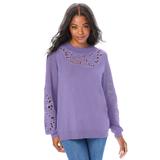 Plus Size Women's Cutout Pullover Sweater by Roaman's in Vintage Lavender (Size 18/20)