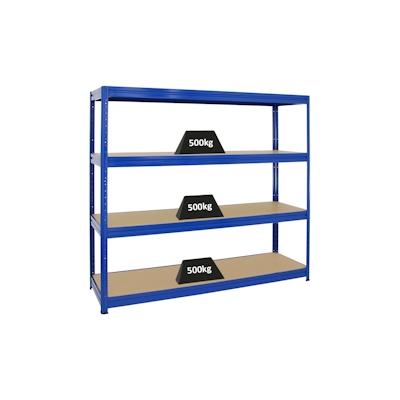 Proregal Schwerlastregal DINO | HxBxT 180x200x60cm | 4 MDF-Platten-Ebenen 6,5 mm | Fachlast 500kg | Blau Image