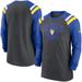 Men's Nike Heathered Charcoal/Royal Los Angeles Rams Tri-Blend Raglan Athletic Long Sleeve Fashion T-Shirt