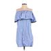 J.Crew Casual Dress - Shift Off The Shoulder Short sleeves: Blue Solid Dresses - Women's Size 2X-Small