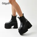 Gdgydh – bottines Chelsea à talons épais pour femmes bottines en Faux cuir marron confortables et