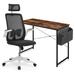 Inbox Zero Desk & Chair Rotable Chair w/ Wheels Retro Style Table w/ Storage Wood/Metal in Black/Brown | 29.5 H x 19.5 W x 31.5 D in | Wayfair