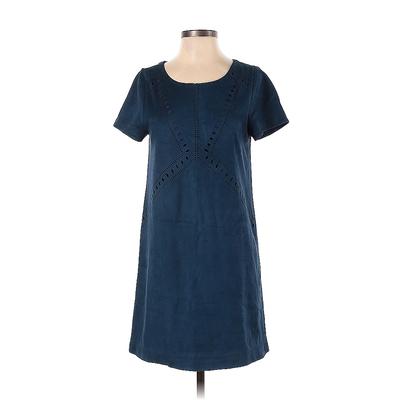 Designers Originals Casual Dress - Mini Scoop Neck Short sleeves: Blue Solid Dresses - Women's Size Small