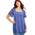 Plus Size Women's Short-Sleeve Lace Tunic by June+Vie in Blue Haze (Size 22/24)