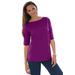 Plus Size Women's Stretch Cotton Cuff Tee by Jessica London in Purple Tulip (Size 34/36) Short-Sleeve T-Shirt