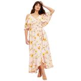 Plus Size Women's Cold-Shoulder Faux-Wrap Maxi Dress by June+Vie in Blush Garden Print (Size 14/16)