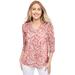 Plus Size Women's Stretch Cotton V-Neck Tee by Jessica London in Dusty Coral Scroll Medallion (Size 12) 3/4 Sleeve T-Shirt