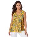Plus Size Women's Stretch Cotton V-Neck Trapeze Tank by Jessica London in Yellow Playful Paisley (Size 1X)