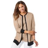 Plus Size Women's Fine Gauge Cardigan by Jessica London in New Khaki Black (Size 12) Sweater