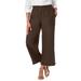 Plus Size Women's Wide Leg Linen Crop Pant by Jessica London in Chocolate (Size 26 W)