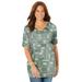 Plus Size Women's Easy Fit Short Sleeve V-Neck Tunic by Catherines in Olive Green Mosaic Patchwork (Size 1X)