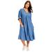 Plus Size Women's Ruffled Denim Talluhla Dress by June+Vie in Medium Wash (Size 18/20)