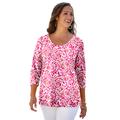 Plus Size Women's Stretch Cotton Scoop Neck Tee by Jessica London in Pink Feather (Size 18/20) 3/4 Sleeve Shirt