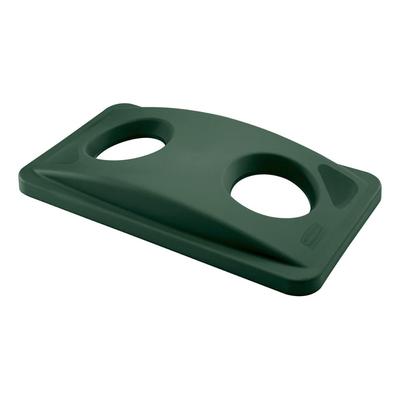Rubbermaid FG269288GRN Rectangle Recycling Trash Can Lid - Plastic, Green, Bottle/Can Openings