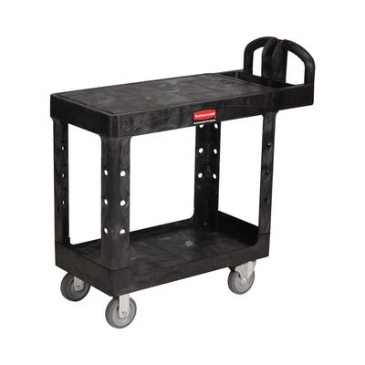 Rubbermaid FG450500BLA 2 Level Polymer Utility Cart w/ 500 lb Capacity, Flat Ledges, Black