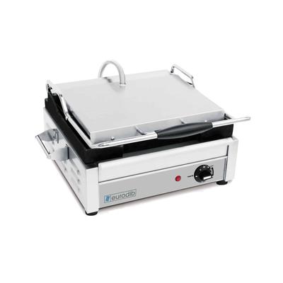 Eurodib SFE02345-120 Single Commercial Panini Press w/ Cast Iron Grooved Plates, 120v, Grooved Cast Iron Plates, 14