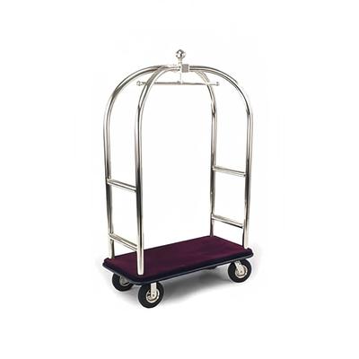 Forbes Industries 2423 Birdcage Luggage Cart w/ 2 Push Bars & Carpeted Deck - 24"L x 48"W x 78"H, Polished Brass, Black