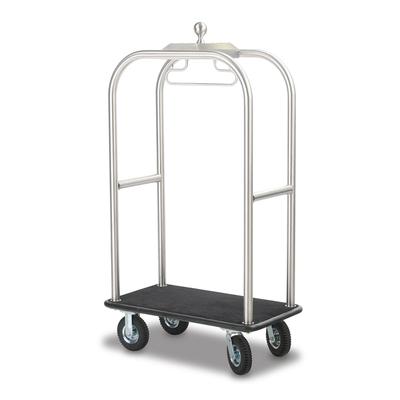 Forbes Industries 2511-SS Luggage Cart w/ 2 Push Bars & Carpeted Deck - 42 1/2"L x 24"W x 76"H, Brushed Steel, Black