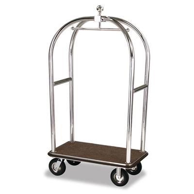 Forbes Industries 2525 Birdcage Luggage Cart w/ 2 Push Bars & Carpeted Deck - 43"L x 24"W x 78"H, Polished Steel, Stainless Steel