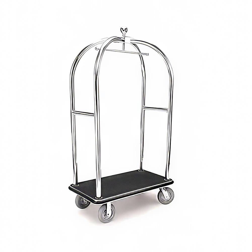 Forbes Industries 2526-DT Birdcage Luggage Cart w/ 2 Push Bars & Carpeted Deck - 43"L x 24"W x 78"H, Textured Steel, Stainless Steel