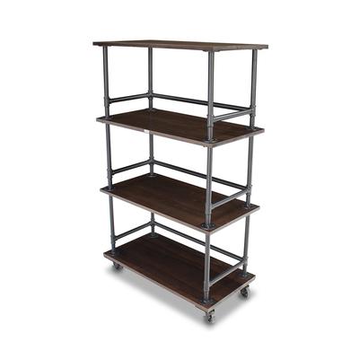 Forbes Industries 6546-4 Mobile Display Tower w/ 3 Rustic Wood Shelves & Steel Pipe Frame - 48"L x 24"W x 78"H, Brown