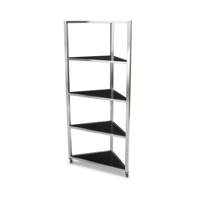 Forbes Industries 6556 Corner Mobile Display Tower w/ 4 Shelves & Steel Frame - 36"L x 19 1/2"W x 78 1/2"H, Brown