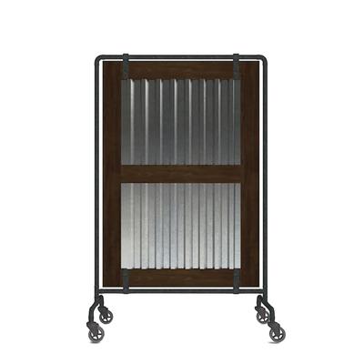 Forbes Industries 7846 Mobile Safety Shield Partition w/ Mahogany Wood Barn Door Panel & Steel Frame, Brown