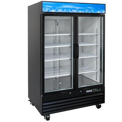 MoTak MGD-2DR-48-X 53 1/8" 2 Section Glass Door Merchandiser - 2 Left/Right Hinge Doors, Black, 115v, 8 Adjustable Shelves, LED Lighting