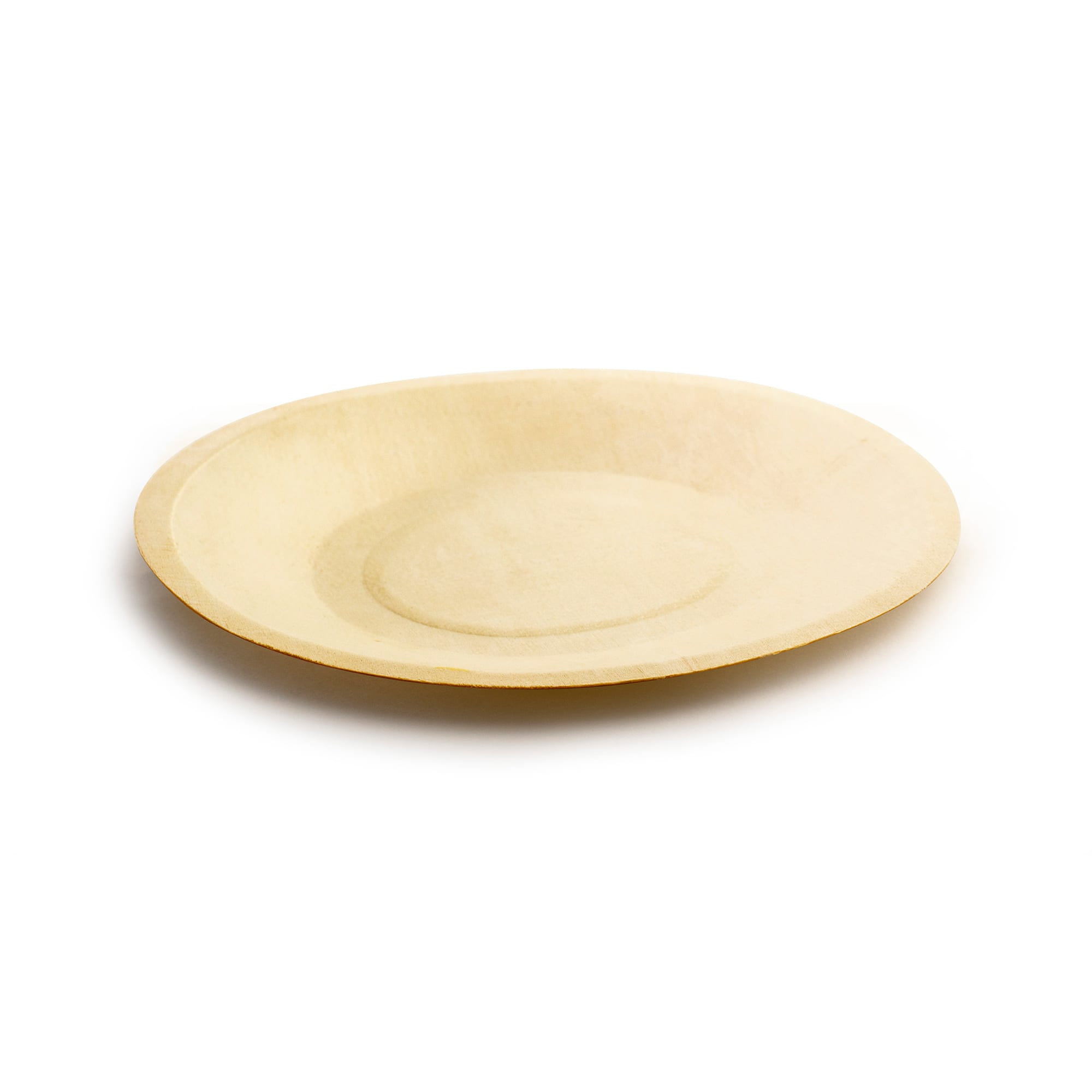 Front of the House DBB004NAW28 6 1/2" Round Servewise Disposable Plate, Pinewood, Poplar & Pine Wood, Heat Safe, Beige, Case of 200